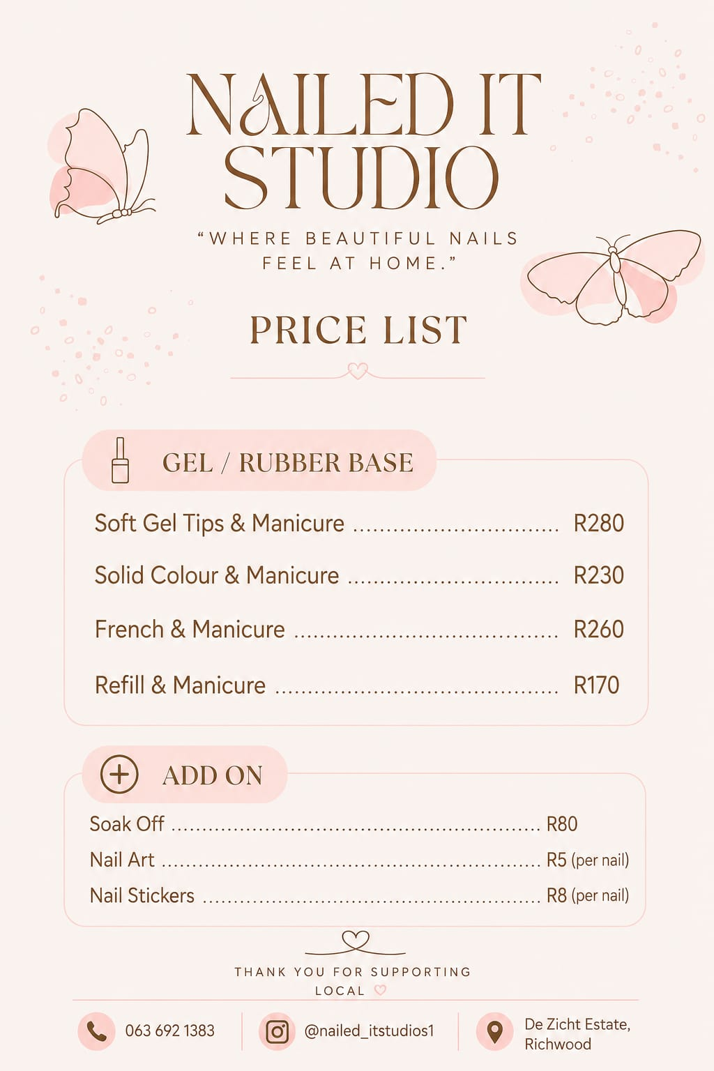 Updated Nailed It Studio price list